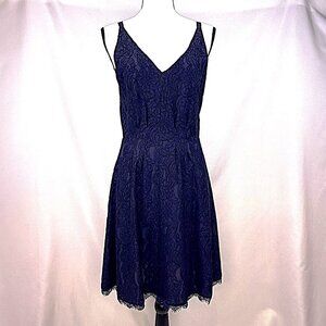 Joie Navy Blue Lace Cocktail Dress with Sensuous Back, Size M